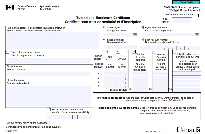 Student T1 return - Tuition credit transfer